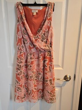 LOFT Coral-Pink Floral Wrap Mini Dress